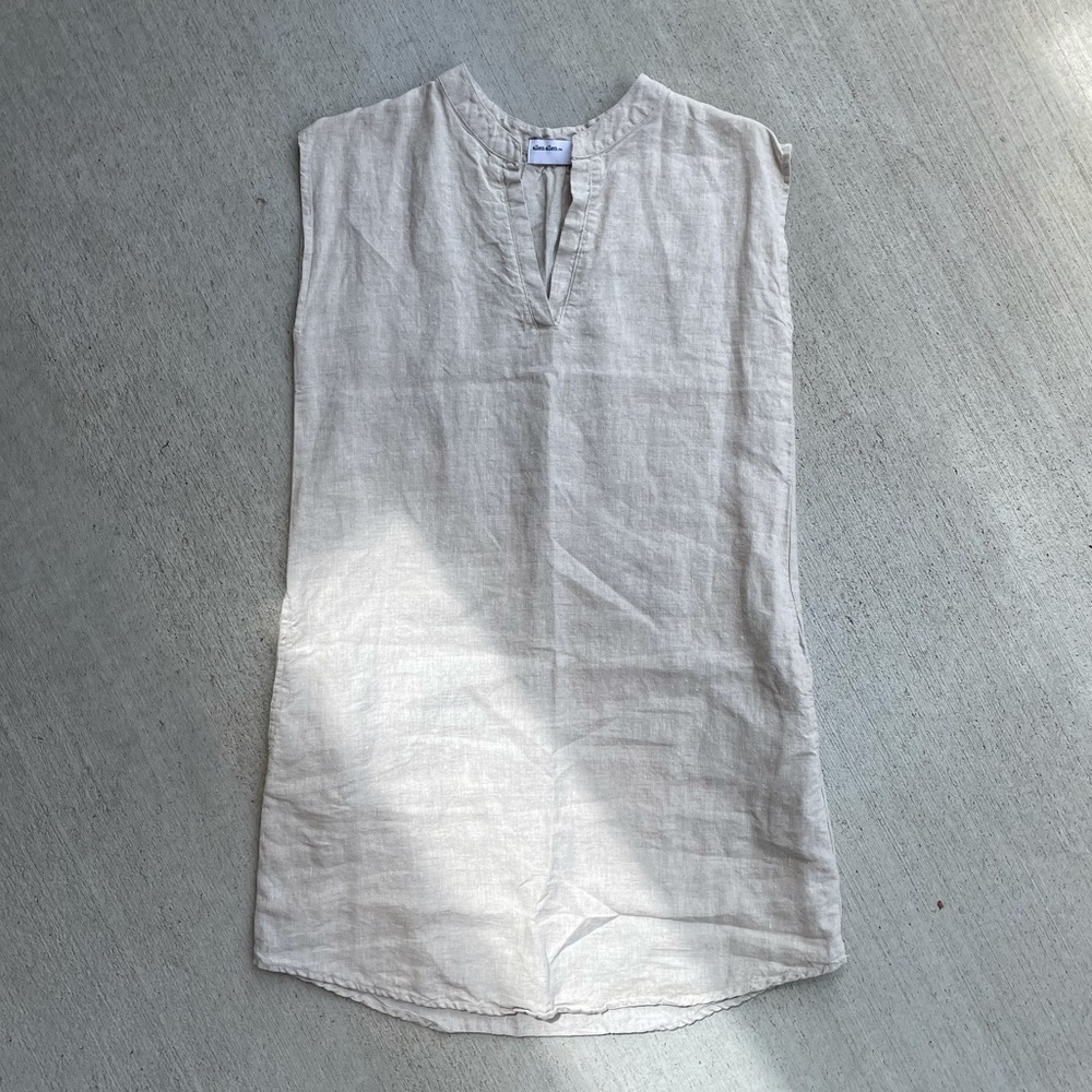 Allen Allen split neck sleeveless linen tunic dress S